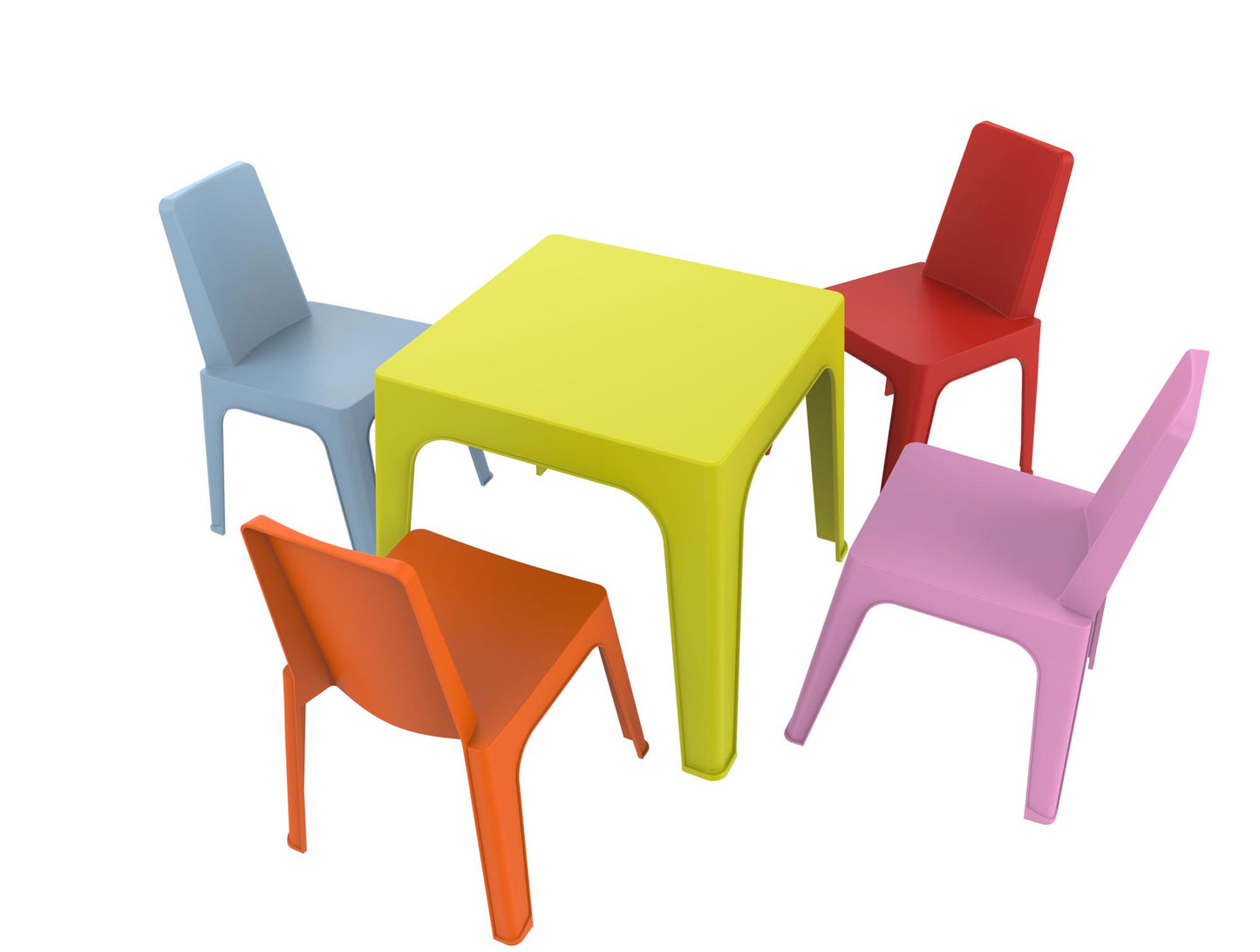 Garbar julieta set 4+1 infantil silla-mesa interior, exterior azul cielo/rosa/rojo/naranja/verde lima