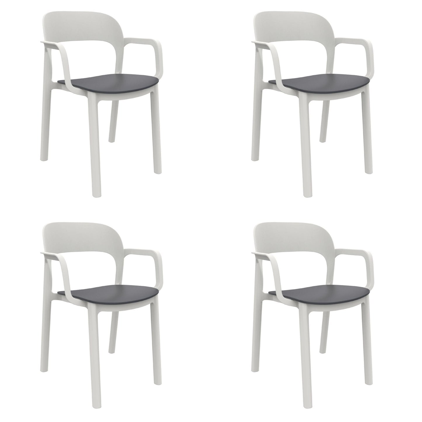 Garbar ona set 4 silla con brazos interior, exterior blanco - gris oscuro