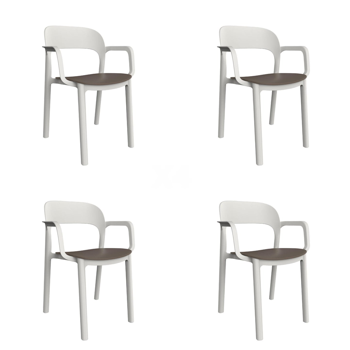 Garbar ona set 4 silla con brazos interior, exterior blanco - chocolate