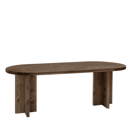 Mesa de comedor de madera maciza ovalada en tono nogal de 160x78cm - DECOWOOD