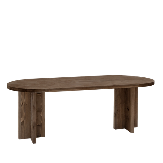 Mesa de comedor de madera maciza ovalada en tono nogal de 200x85cm - DECOWOOD