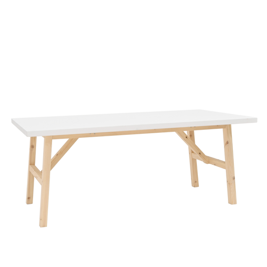 Mesa de comedor de madera maciza en tono blanco de 200x90cm - DECOWOOD