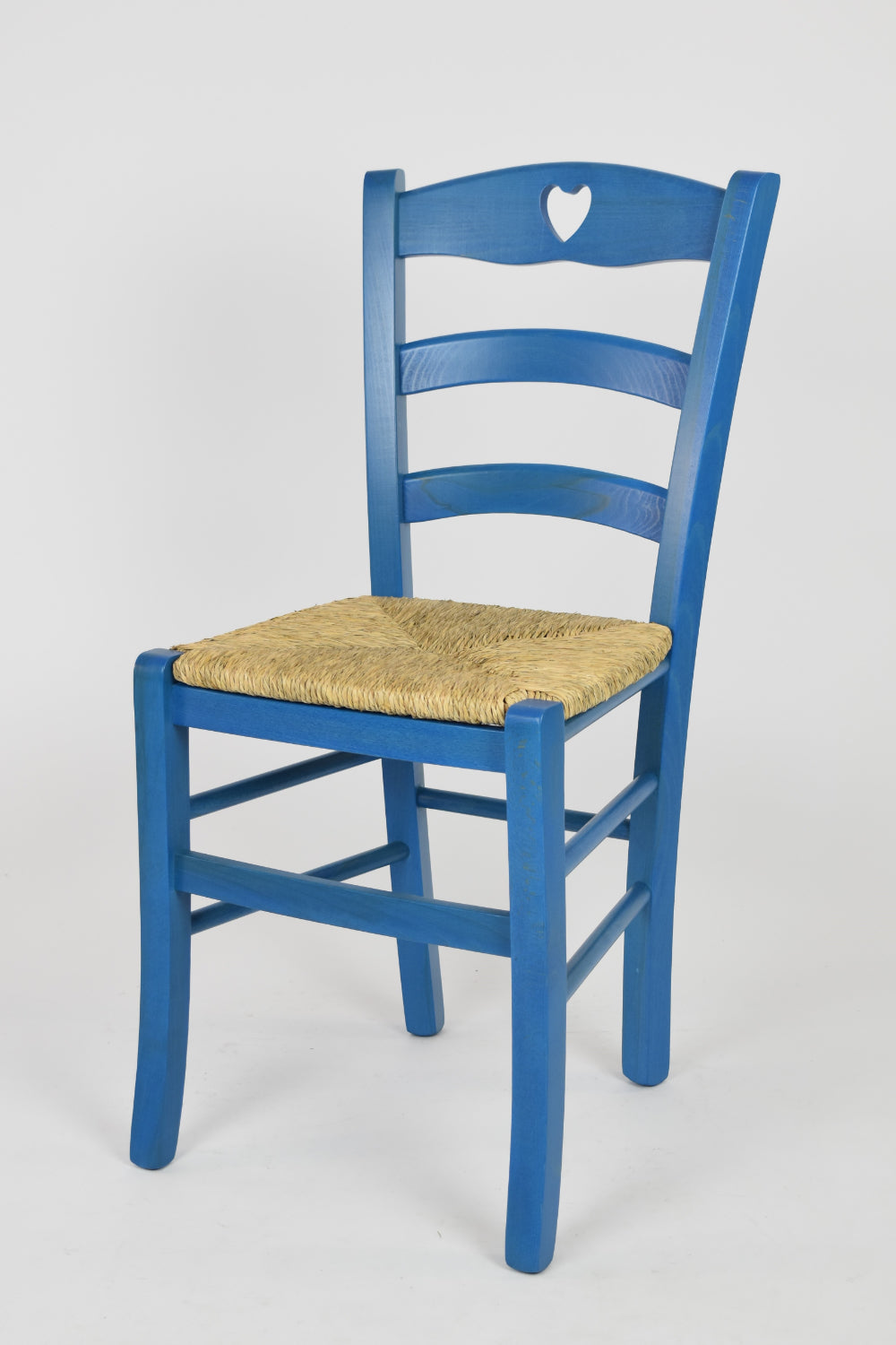 Tommychairs -Silla de Cocina Cuore en Madera de Haya y Asiento en Paja (Juego de 2 sillas, Anilina Azul)