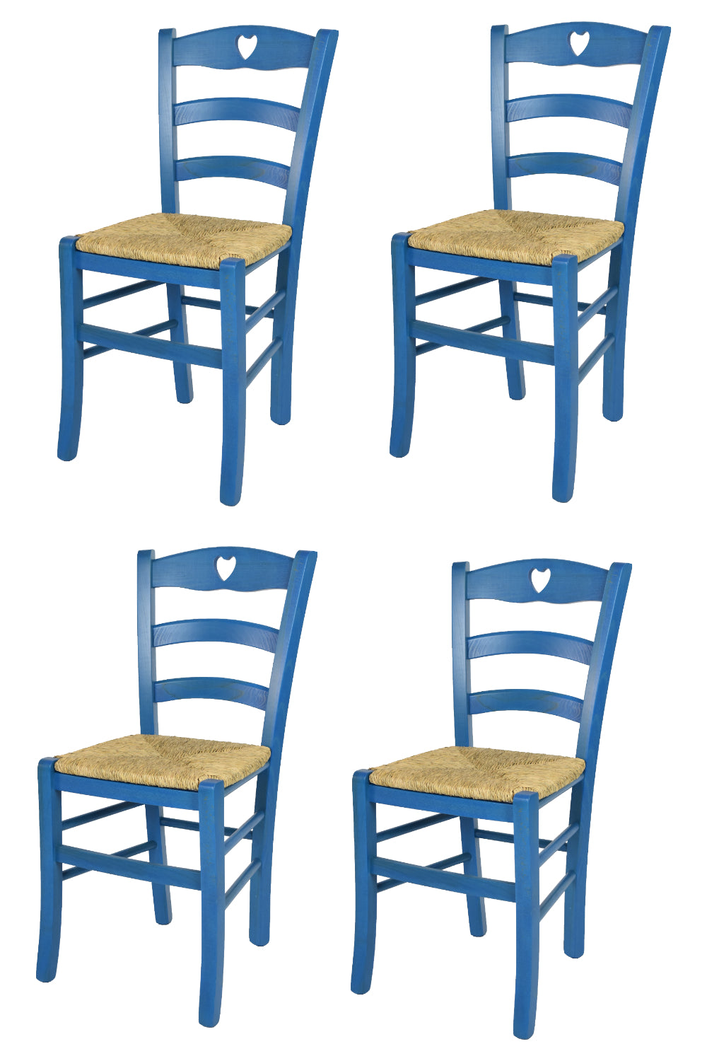 Tommychairs - Set 4 sillas de Cocina y Comedor Cuore, Estructura en Madera de Haya Color anilina Azul y Asiento en Paja