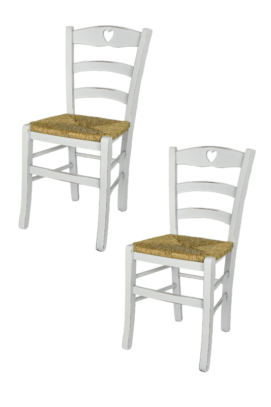 Tommychairs - Set 2 Sillas Cuore de Cocina en Estilo Shabby Chic, Estructura en Madera de Haya Envejecida artesanalmente a Mano y Asiento en Paja