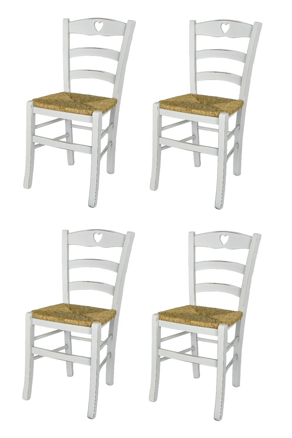 Tommychairs - Set 4 Sillas Cuore de Cocina en Estilo Shabby Chic, Estructura en Madera de Haya Envejecida artesanalmente a Mano y Asiento en Paja