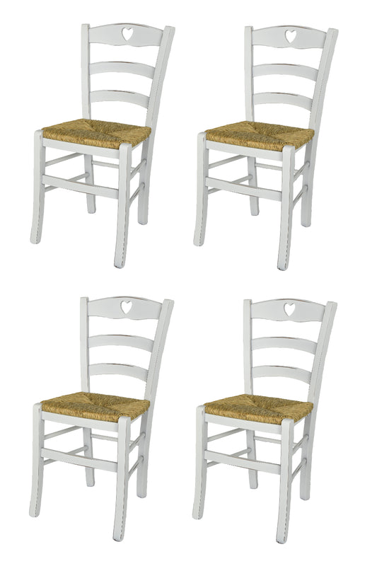 Tommychairs - Set 4 Sillas Cuore de Cocina en Estilo Shabby Chic, Estructura en Madera de Haya Envejecida artesanalmente a Mano y Asiento en Paja