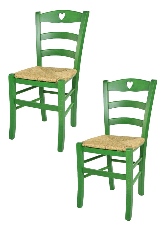 Tommychairs - Set 2 sillas de Cocina y Comedor Cuore, Estructura en Madera de Haya Color anilina Verde y Asiento en Paja