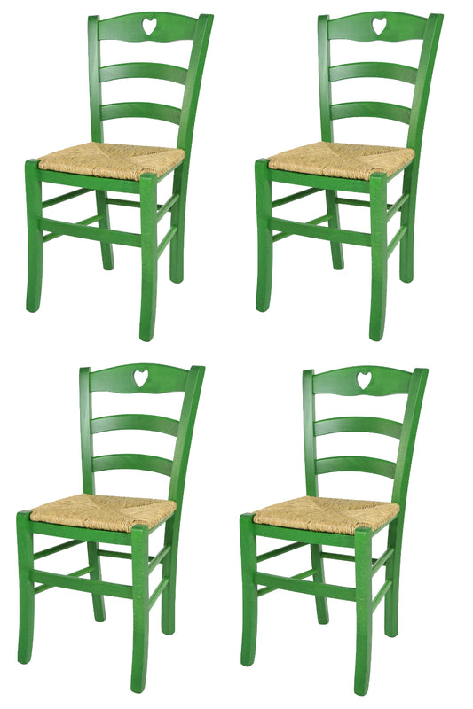 Tommychairs - Set 4 sillas de Cocina y Comedor Cuore, Estructura en Madera de Haya Color anilina Verde y Asiento en Paja