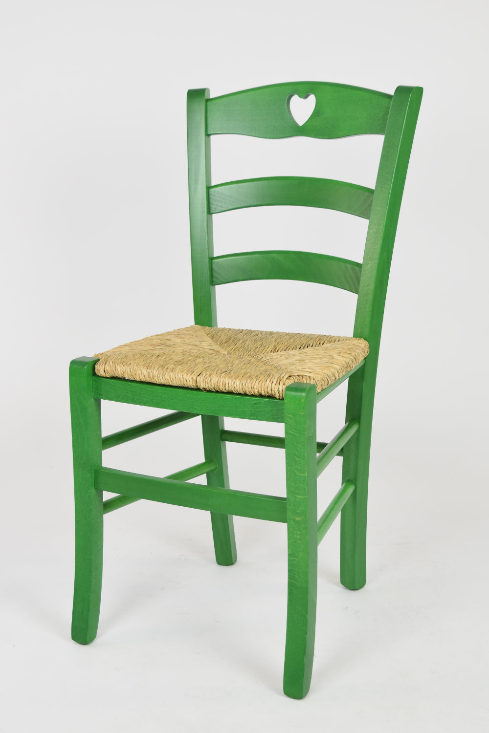 Tommychairs - Set 4 sillas de Cocina y Comedor Cuore, Estructura en Madera de Haya Color anilina Verde y Asiento en Paja