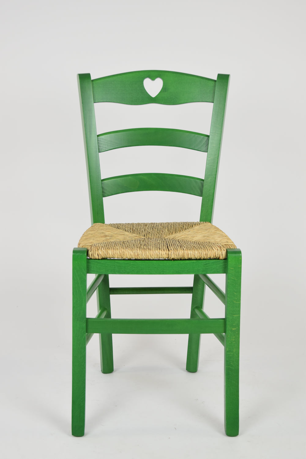 Tommychairs - Set 4 sillas de Cocina y Comedor Cuore, Estructura en Madera de Haya Color anilina Verde y Asiento en Paja