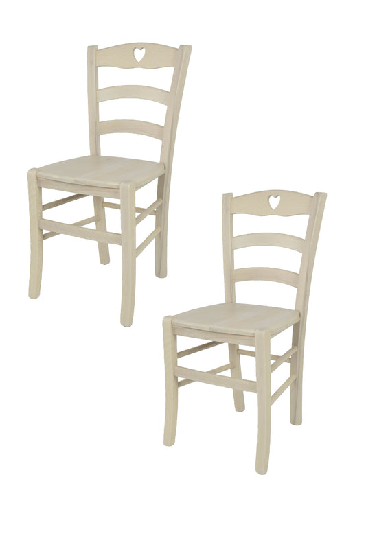 Tommychairs - Set 2 sillas de Cocina y Comedor Cuore, Estructura en Madera de Haya Color anilina Blanca y Asiento en Madera