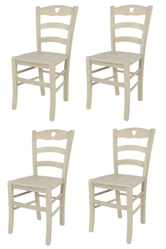 Tommychairs - Set 4 sillas Cuore para Cocina y Comedor, Estructura en Madera de Haya Color anilina Blanca y Asiento en Madera