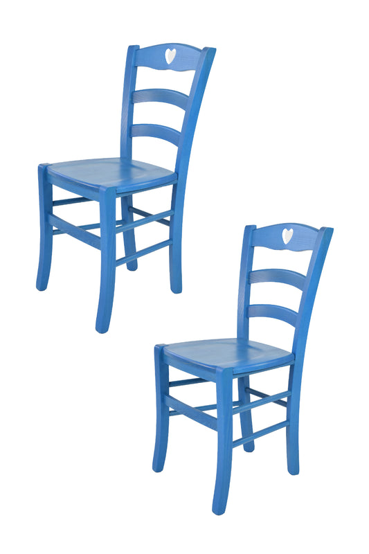 Tommychairs - Set 2 sillas Cuore para Cocina y Comedor, Estructura en Madera de Haya Color anilina Azul y Asiento en Madera