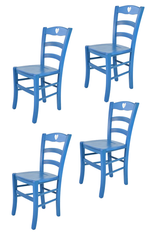 Tommychairs - Set 4 sillas Cuore para Cocina y Comedor, Estructura en Madera de Haya Color anilina Azul y Asiento en Madera