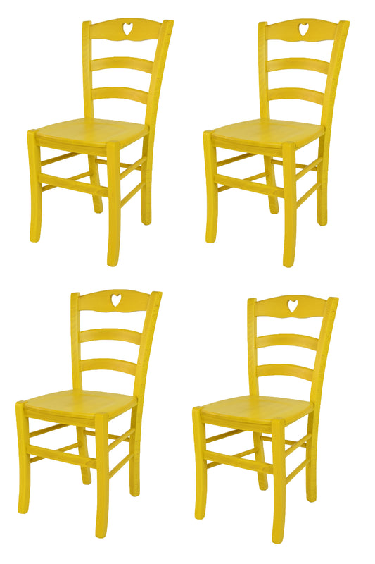 Tommychairs - Set 4 sillas de Cocina y Comedor Cuore, Estructura en Madera de Haya Color anilina Amarilla y Asiento en Madera