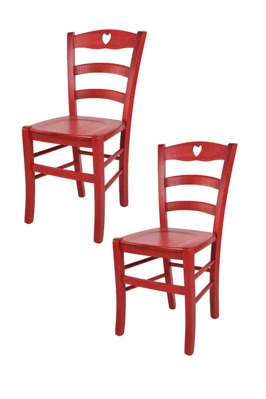 Tommychairs - Set 2 sillas de Cocina y Comedor Cuore, Estructura en Madera de Haya Color anilina roja y Asiento en Madera