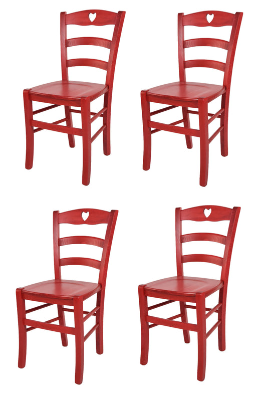 Tommychairs - Set 4 sillas de Cocina y Comedor Cuore, Estructura en Madera de Haya Color anilina roja y Asiento en Madera