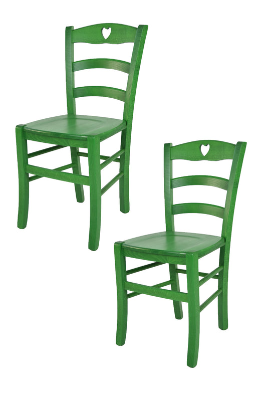 Tommychairs - Set 2 sillas Cuore para Cocina y Comedor, Estructura en Madera de Haya Color anilina Verde y Asiento en Madera