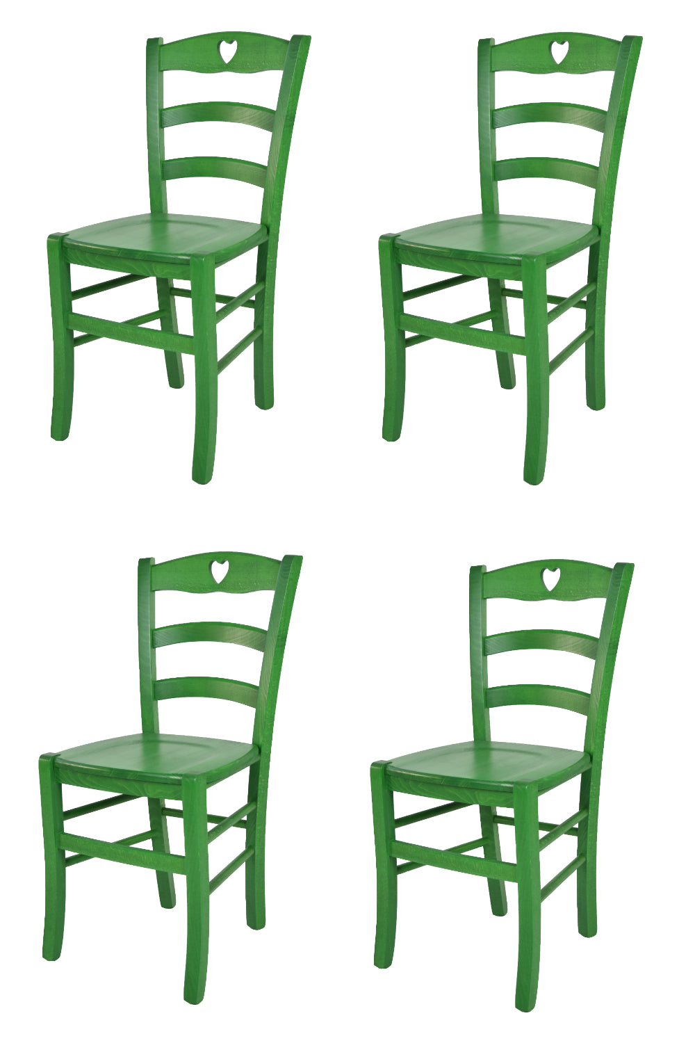 Tommychairs - Set 4 sillas de Cocina y Comedor Cuore, Estructura en Madera de Haya Color anilina Verde y Asiento en Madera