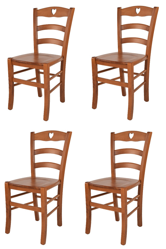 Tommychairs - Set 4 sillas de Cocina y Comedor Cuore, Estructura en Madera de Haya Color Cerezo y Asiento en Madera