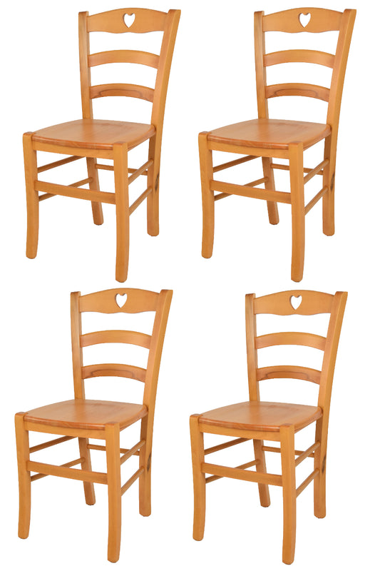Tommychairs - Set 4 sillas de Cocina y Comedor Cuore, Estructura en Madera de Haya Color Miel y Asiento en Madera