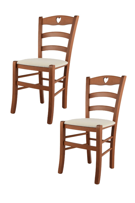 Tommychairs - Set 2 sillas de Cocina y Comedor Cuore, Estructura en Madera de Haya Color Cerezo y Asiento tapizado en Tejido Color Marfil