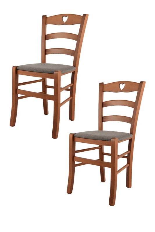 Tommychairs - Set 2 sillas de Cocina y Comedor Cuore, Estructura en Madera de Haya Color Cerezo y Asiento tapizado en Tejido Color corzo