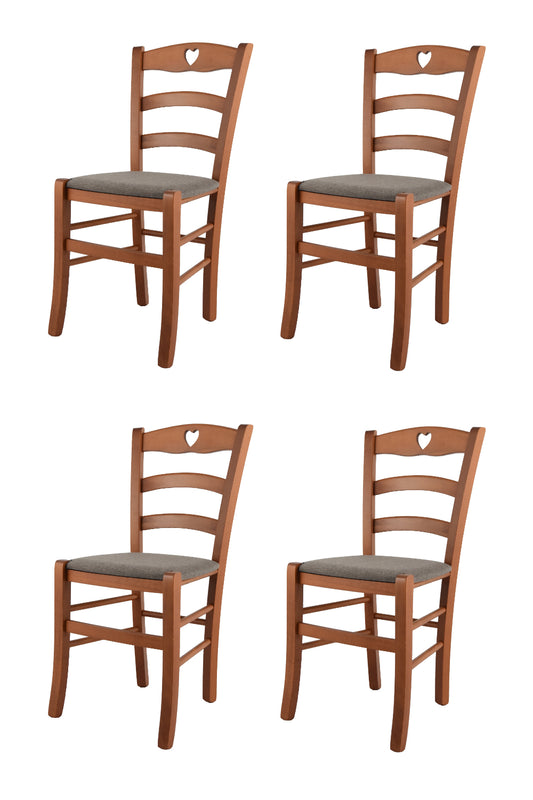 Tommychairs - Set 4 sillas de Cocina y Comedor Cuore, Estructura en Madera de Haya Color Cerezo y Asiento tapizado en Tejido Color corzo