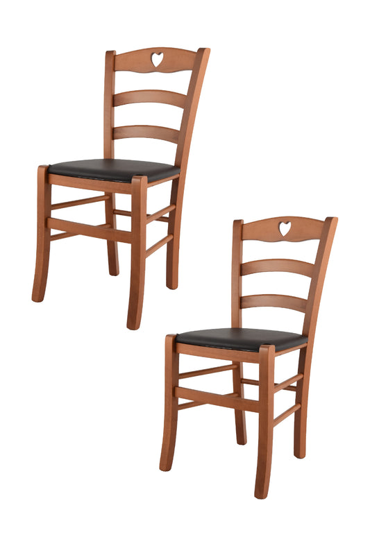 Tommychairs - Set 2 sillas de Cocina y Comedor Cuore, Estructura en Madera de Haya Color Cerezo y Asiento tapizado en Polipiel Color Moka