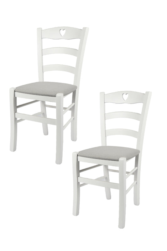 Tommychairs - Set 2 sillas de Cocina y Comedor Cuore, Estructura en Madera de Haya barnizada Color Blanco y Asiento tapizado en Tejido Gris Perla