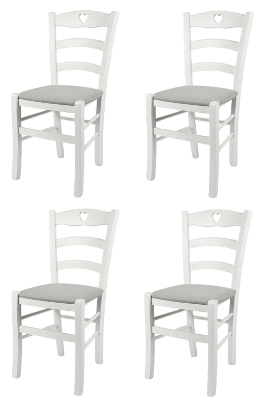 Tommychairs - Set 4 sillas Cuore para Cocina y Comedor, Estructura en Madera de Haya barnizada Color Blanco y Asiento tapizado en Tejido Gris Perla