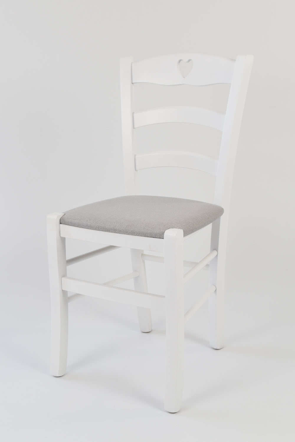 Tommychairs - Set 4 sillas de Cocina y Comedor Cuore, Estructura en Madera de Haya barnizada Color Blanco y Asiento tapizado en Tejido Gris Perla