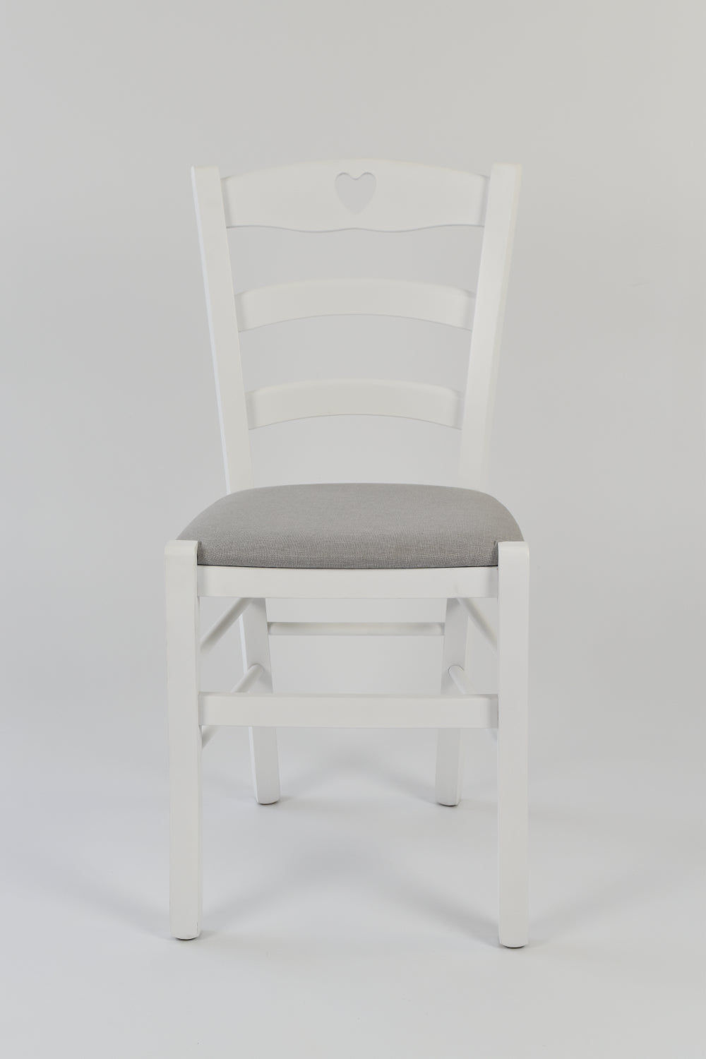 Tommychairs - Set 4 sillas de Cocina y Comedor Cuore, Estructura en Madera de Haya barnizada Color Blanco y Asiento tapizado en Tejido Gris Perla