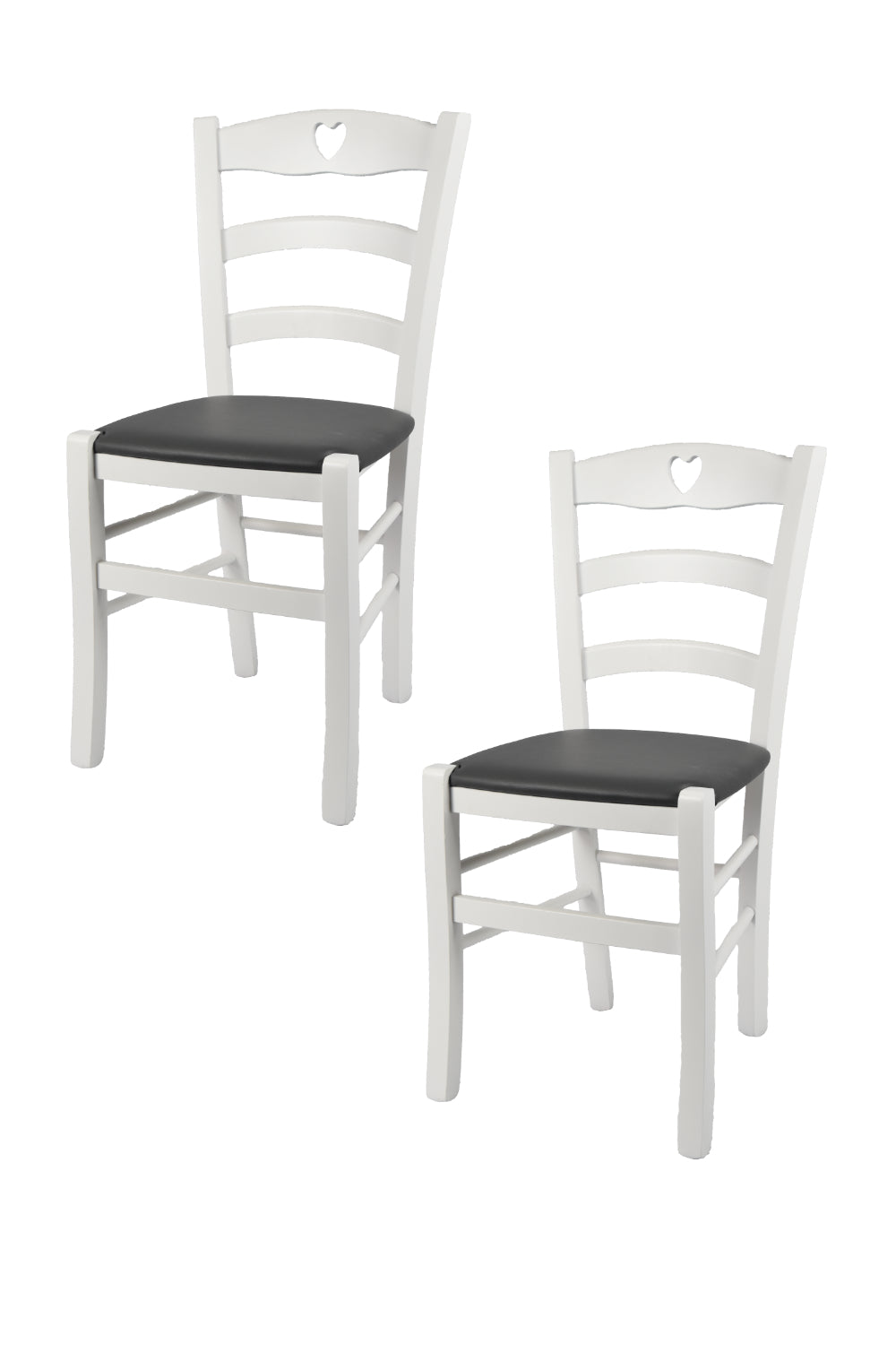 Tommychairs - Set 2 sillas de Cocina y Comedor Cuore, Estructura en Madera de Haya barnizada Color Blanco y Asiento tapizado en Polipiel Gris Oscuro