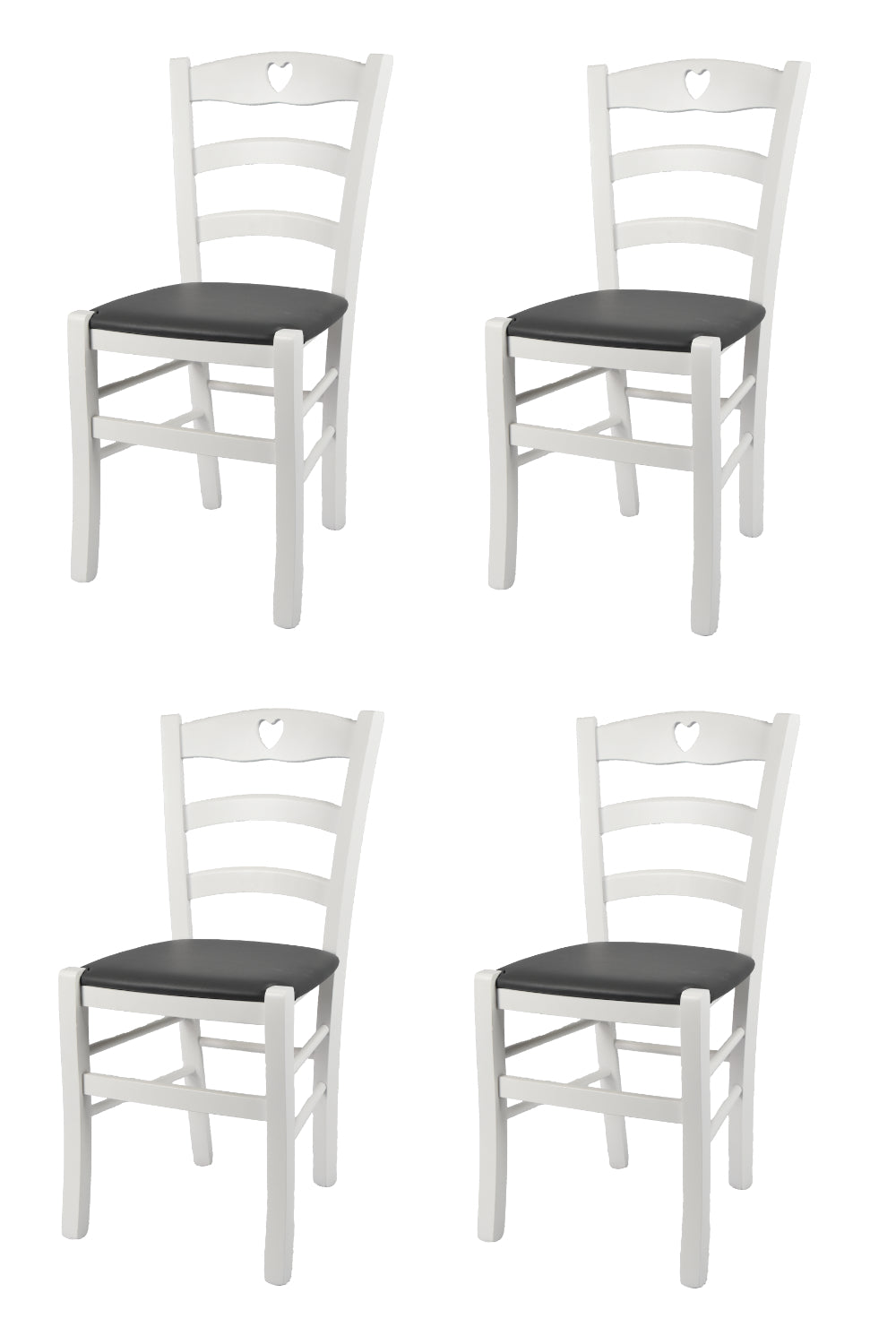 Tommychairs - Set 4 sillas de Cocina y Comedor Cuore, Estructura en Madera de Haya barnizada Color Blanco y Asiento tapizado en Polipiel Gris Oscuro