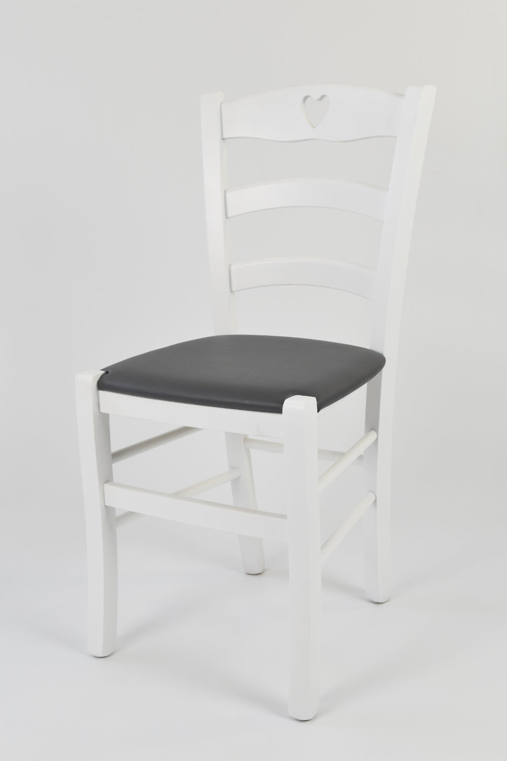 Tommychairs - Set 4 sillas de Cocina y Comedor Cuore, Estructura en Madera de Haya barnizada Color Blanco y Asiento tapizado en Polipiel Gris Oscuro