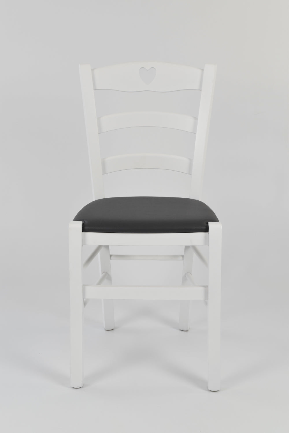 Tommychairs - Set 4 sillas de Cocina y Comedor Cuore, Estructura en Madera de Haya barnizada Color Blanco y Asiento tapizado en Polipiel Gris Oscuro
