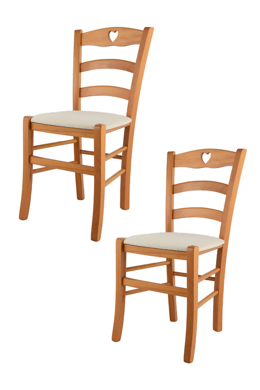 Tommychairs - Set 2 sillas de Cocina y Comedor Cuore, Estructura en Madera de Haya Color Miel y Asiento tapizado en Tejido Color Marfil