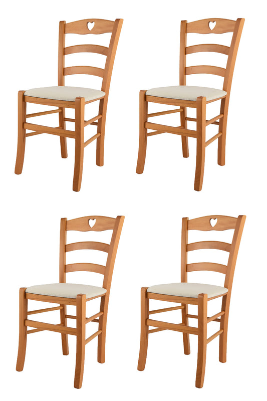 Tommychairs - Set 4 sillas de Cocina y Comedor Cuore, Estructura en Madera de Haya Color Miel y Asiento tapizado en Tejido Color Marfil