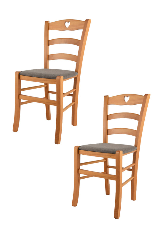 Tommychairs - Set 2 sillas de Cocina y Comedor Cuore, Estructura en Madera de Haya Color Miel y Asiento tapizado en Tejido Color corzo