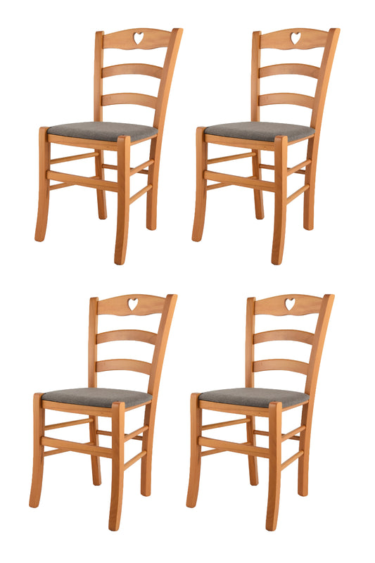 Tommychairs - Set 4 sillas de Cocina y Comedor Cuore, Estructura en Madera de Haya Color Miel y Asiento tapizado en Tejido Color corzo