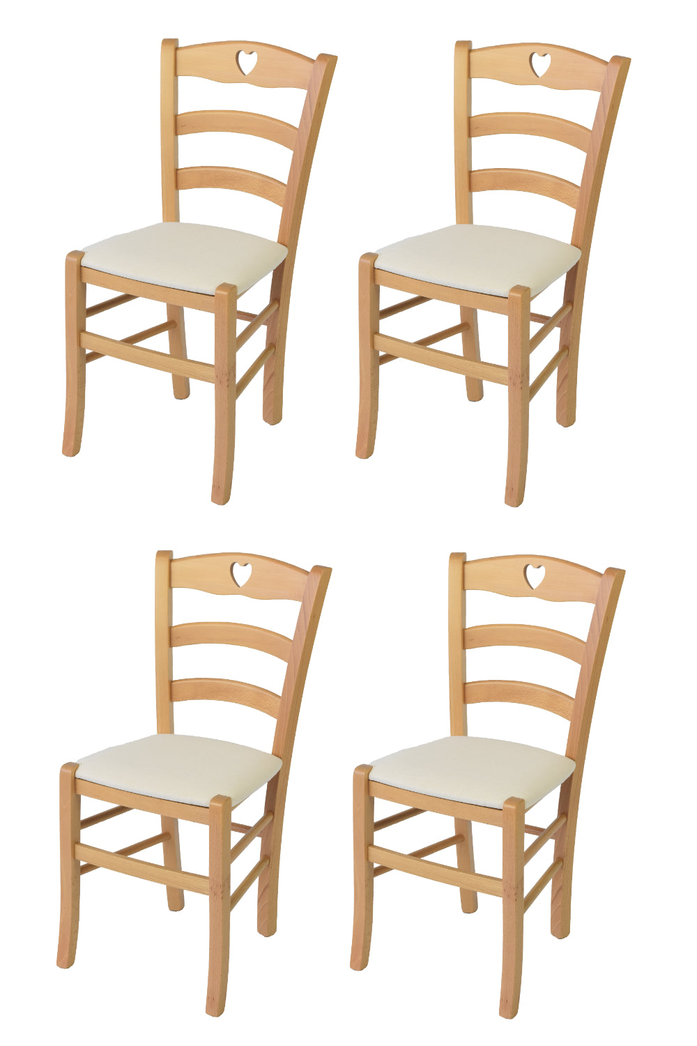 Tommychairs - Set 4 sillas de Cocina y Comedor Cuore, Estructura en Madera de Haya Color Natural y Asiento tapizado en Tejido Color Marfil