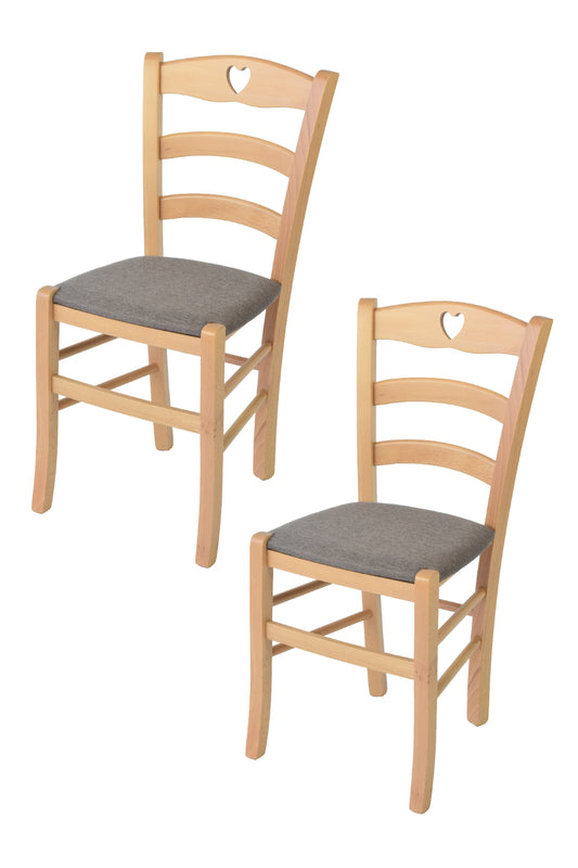 Tommychairs - Set 2 sillas de Cocina y Comedor Cuore, Estructura en Madera de Haya Color Natural y Asiento tapizado en Tejido Color corzo