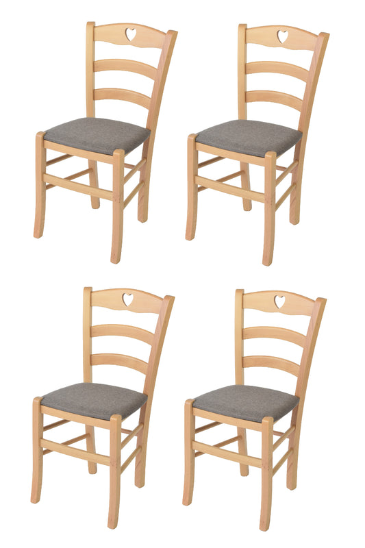 Tommychairs - Set 4 sillas de Cocina y Comedor Cuore, Estructura en Madera de Haya Color Natural y Asiento tapizado en Tejido Color corzo