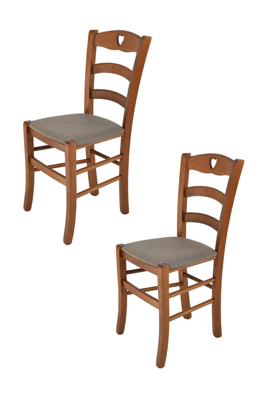 Tommychairs - Set 2 sillas de Cocina y Comedor Cuore, Estructura en Madera de Haya Color Nuez Claro y Asiento tapizado en Tejido Color corzo