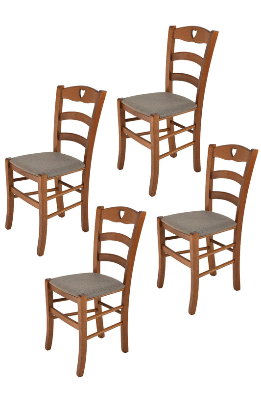 Tommychairs - Set 4 sillas de Cocina y Comedor Cuore, Estructura en Madera de Haya Color Nuez Claro y Asiento tapizado en Tejido Color corzo