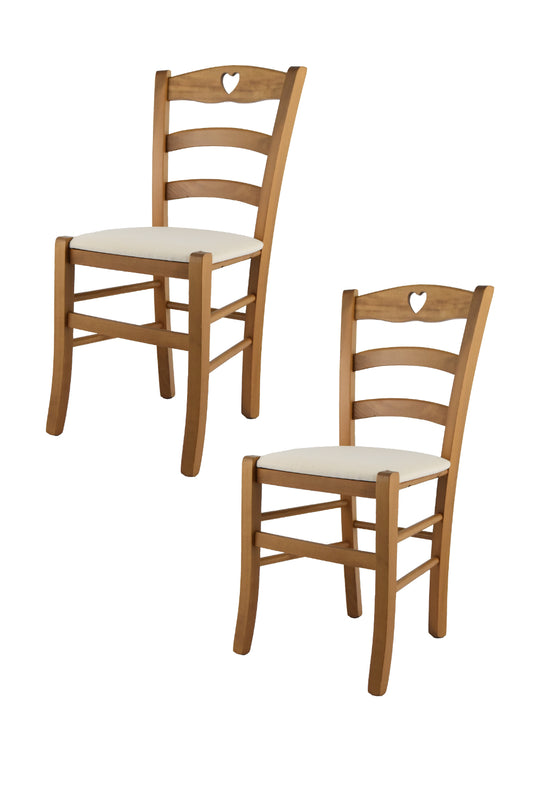 Tommychairs - Set 2 sillas de Cocina y Comedor Cuore, Estructura en Madera de Haya Color Roble y Asiento tapizado en Tejido Color Marfil