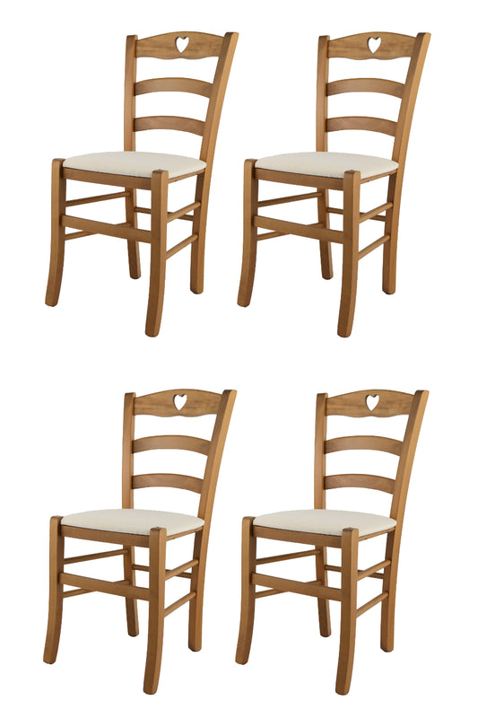 Tommychairs - Set 4 sillas de Cocina y Comedor Cuore, Estructura en Madera de Haya Color Roble y Asiento tapizado en Tejido Color Marfil