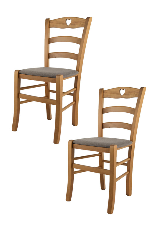 Tommychairs - Set 2 sillas de Cocina y Comedor Cuore, Estructura en Madera de Haya Color Roble y Asiento tapizado en Tejido Color corzo